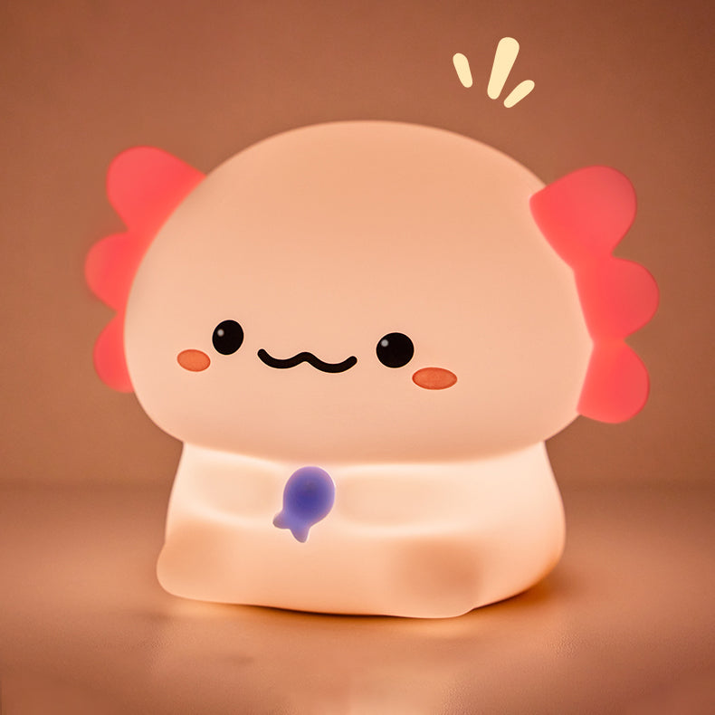 Veilleuse LED en silicone souple en forme de petit axolotl - Cadeau idéal pour les enfants et les filles