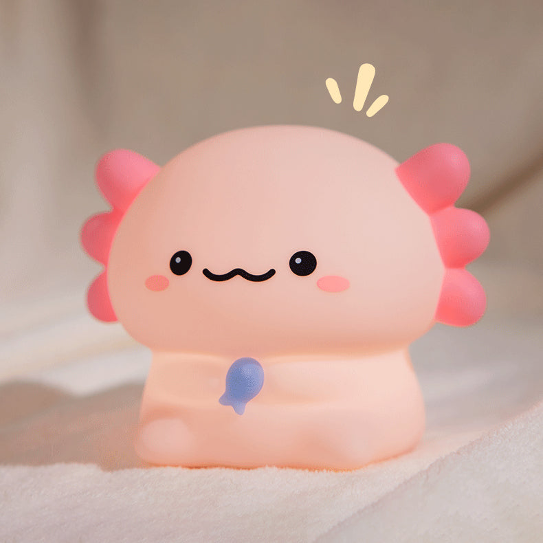 Veilleuse LED en silicone souple en forme de petit axolotl - Cadeau idéal pour les enfants et les filles