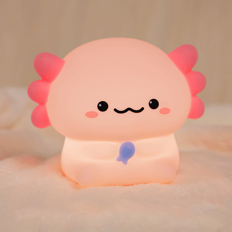 Veilleuse LED en silicone souple en forme de petit axolotl - Cadeau idéal pour les enfants et les filles