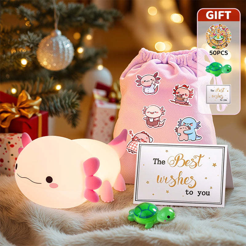 Coffret cadeau de Noël avec veilleuse Axolotl mignonne et spongieuse - Cadeau parfait 