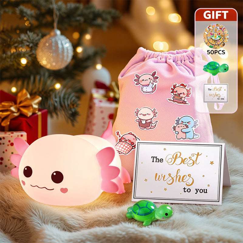 Coffret cadeau de Noël avec veilleuse Axolotl mignonne et spongieuse - Cadeau parfait 