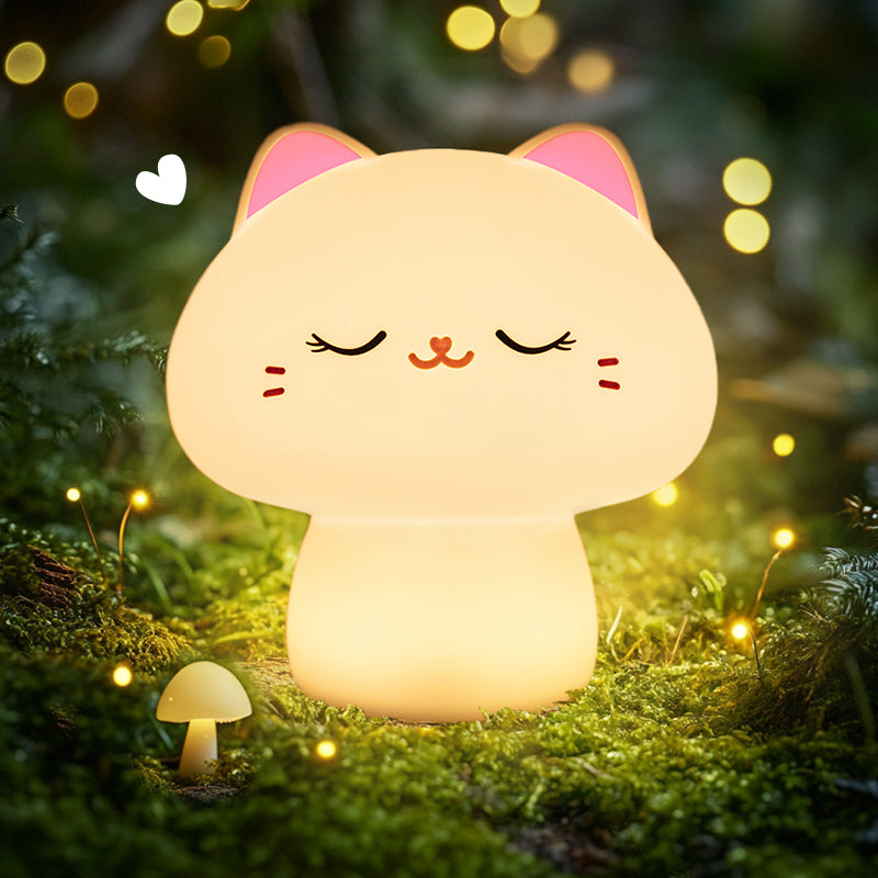 Mushroom Cat Squishy Silicone Night Light - Perfect Gift for Kids and Girls