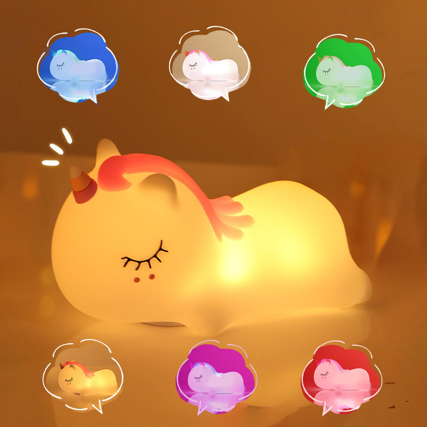 Veilleuse LED en silicone souple en forme de licorne rêveuse - Cadeau idéal pour les enfants et les filles