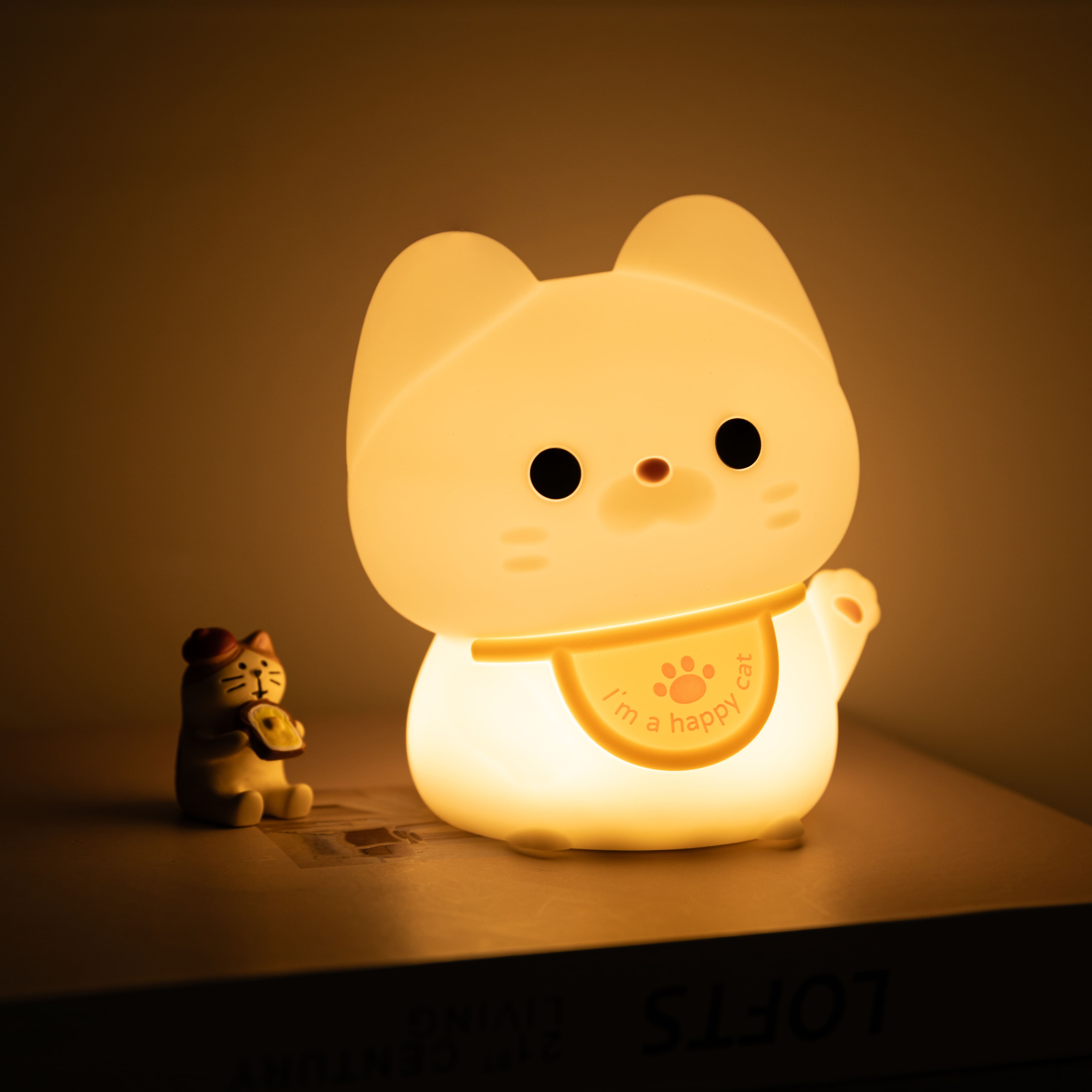 Veilleuse LED en silicone en forme de chat heureux - Cadeau idéal pour les enfants et les filles