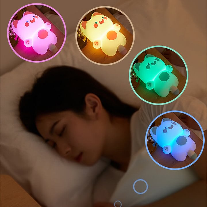 Veilleuse LED en silicone souple en forme de chat griffonné - Cadeau idéal pour les enfants et les filles 