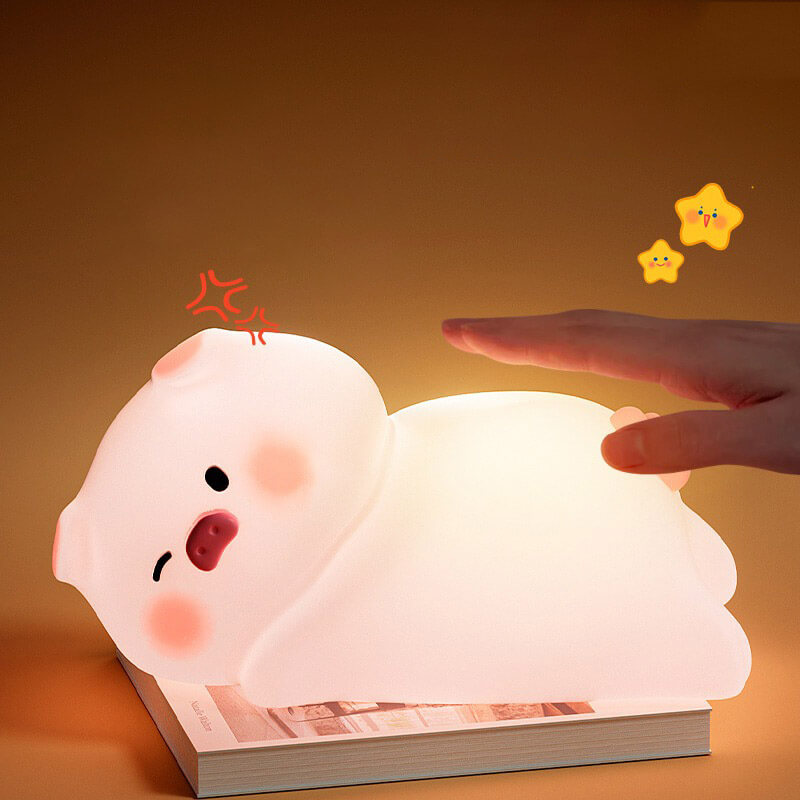 Lampe de nuit LED en forme de cochon mignon et spongieux pour cadeau Lampe de cochon rechargeable par USB