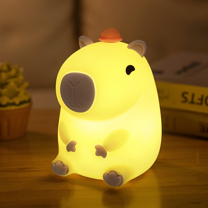 Veilleuse LED en silicone souple Capybara avec chapeau - Cadeau idéal pour les enfants et les filles