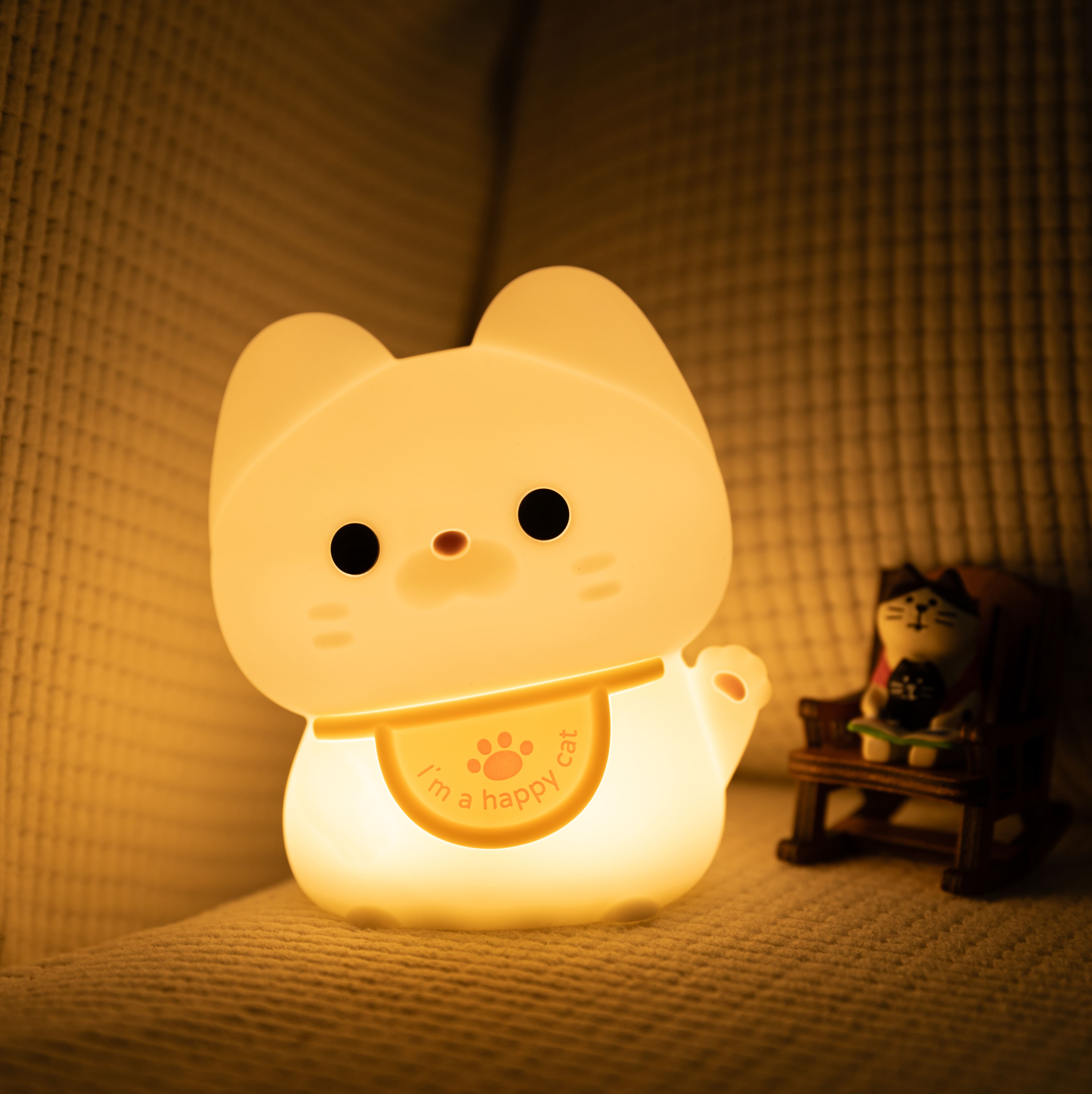 Veilleuse LED en silicone en forme de chat heureux - Cadeau idéal pour les enfants et les filles