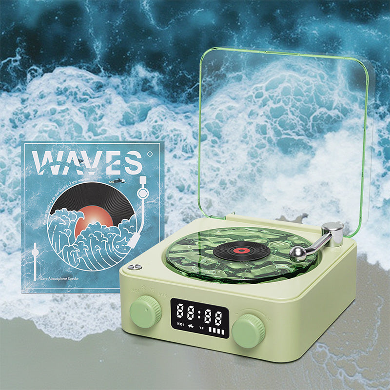 Premium Blue Waves Retro Bluetooth Vinyl Record Player