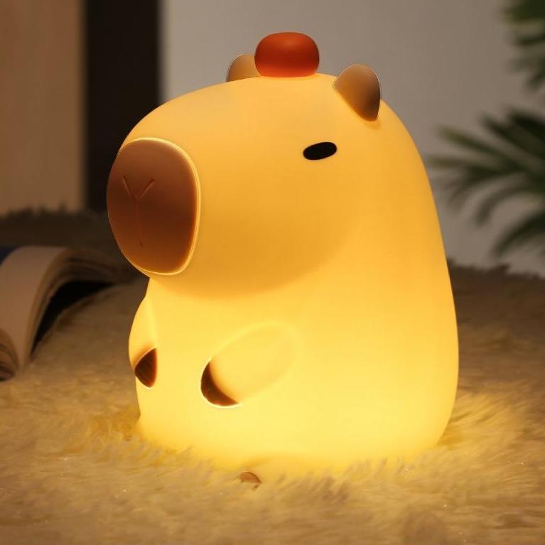 Orangefarbenes Capybara-Squishy-LED-Nachtlicht aus Silikon – perfektes Geschenk für Kinder und Mädchen