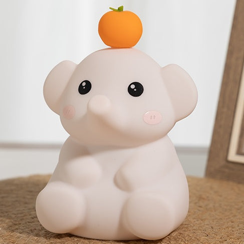 Veilleuse LED en silicone souple en forme d'éléphant orange - Cadeau idéal pour les enfants et les filles