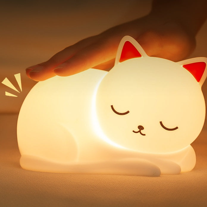 Veilleuse LED en silicone souple en forme de chat qui dort – Cadeau idéal pour les enfants et les filles