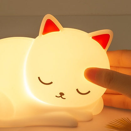 Veilleuse LED en silicone souple en forme de chat qui dort – Cadeau idéal pour les enfants et les filles