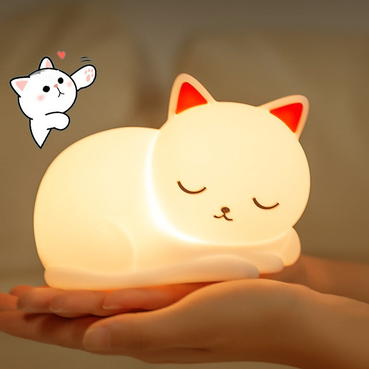 Veilleuse LED en silicone souple en forme de chat qui dort – Cadeau idéal pour les enfants et les filles