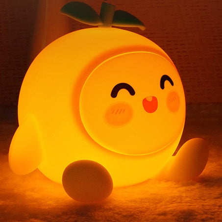 Squishy Silicone Smiley Orange LED Night Light - Perfect Gift for Kids and Girls