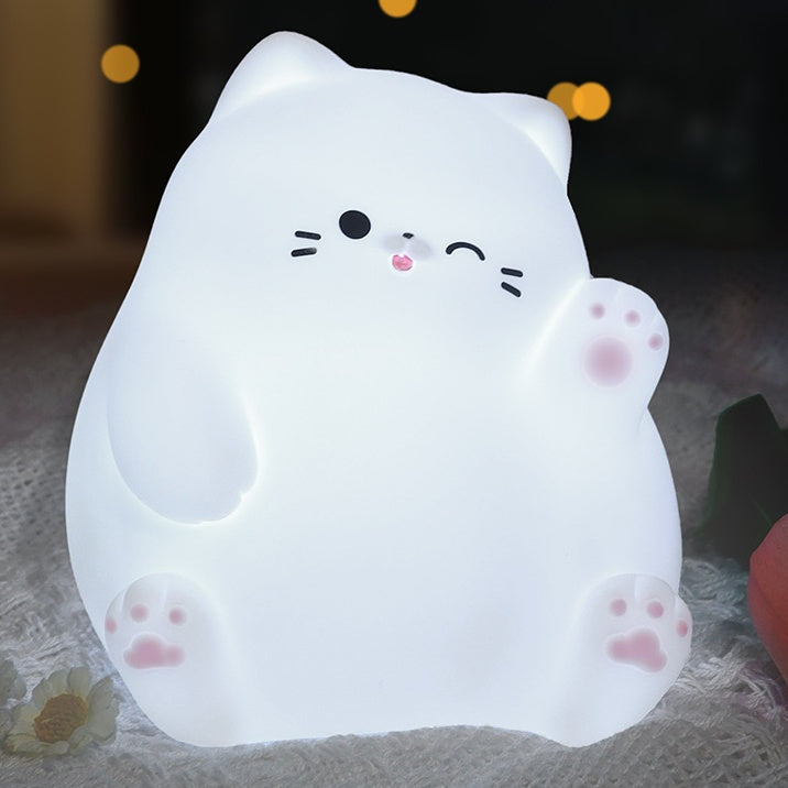 Squishy Silicone Waving Cat LED Night Light - Perfect Gift for Kids and Girls