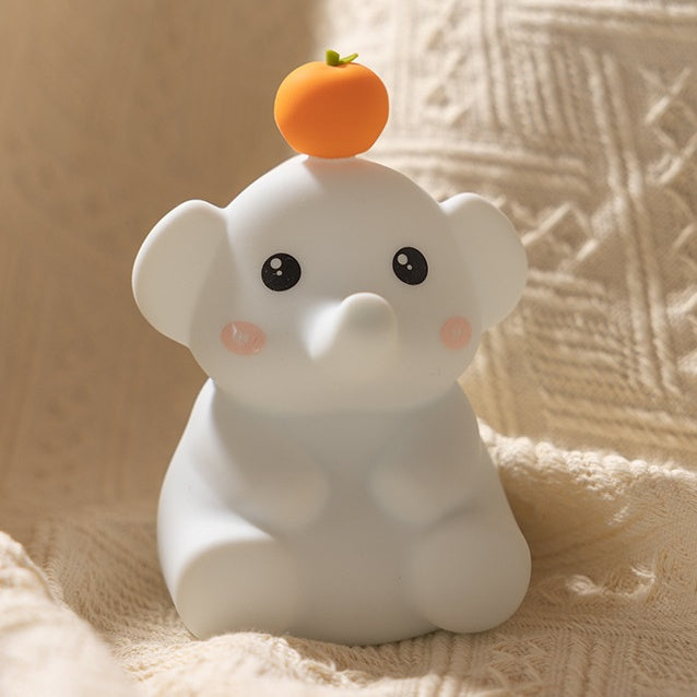 Squishy Silicone Orange Elephant LED Night Light - Perfect Gift for Kids and Girls