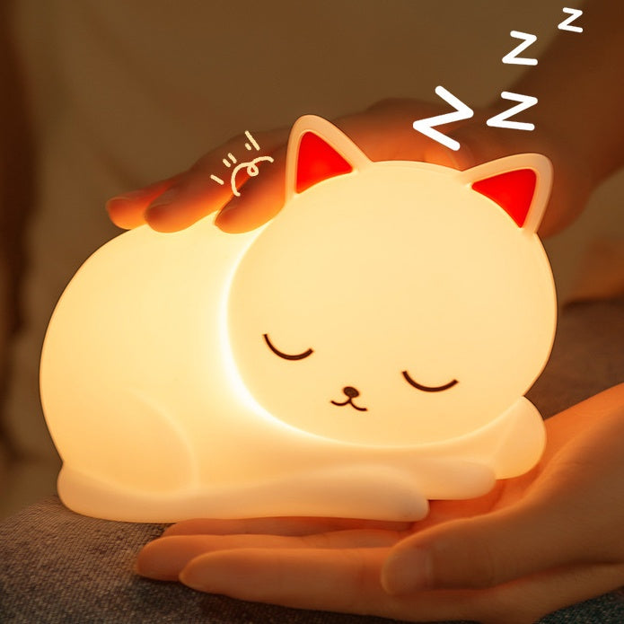 Veilleuse LED en silicone souple en forme de chat qui dort – Cadeau idéal pour les enfants et les filles