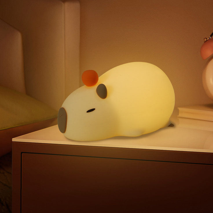 Squishy Silicone Lazy Capybara With Orange LED Night Light - Perfect Gift for Kids and Girls