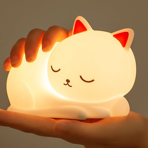 Veilleuse LED en silicone souple en forme de chat qui dort – Cadeau idéal pour les enfants et les filles