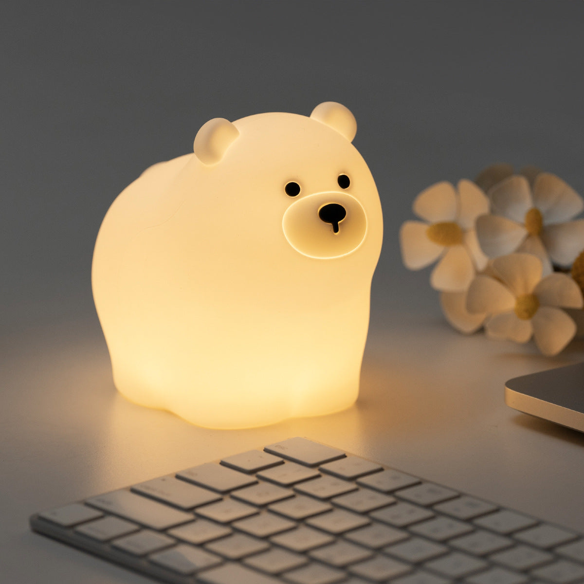 Veilleuse LED en silicone souple en forme de petit ours blanc - Cadeau idéal pour les enfants et les filles