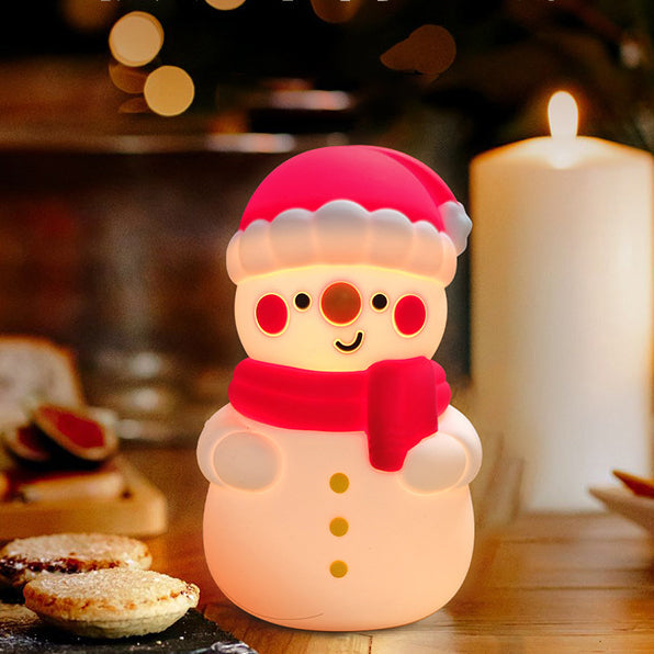 Veilleuse LED en silicone souple en forme de bonhomme de neige de Noël - Cadeau idéal pour les enfants et les filles