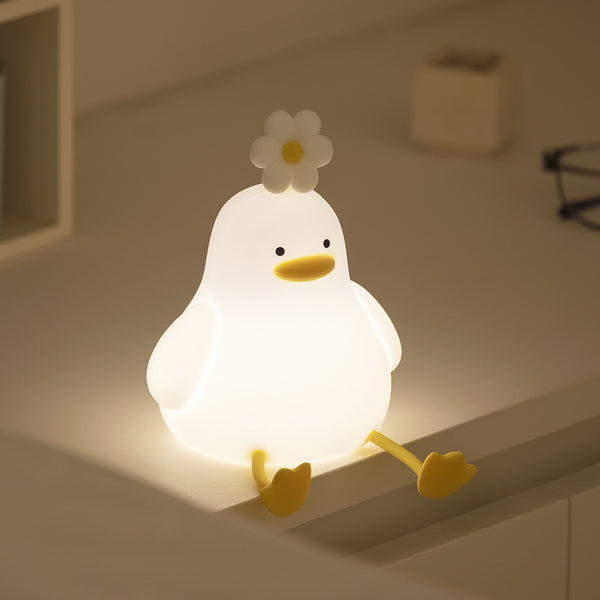 Lampe de nuit LED en forme de canard en forme de fleur mignonne et spongieuse pour cadeau, lampe de canard rechargeable par USB