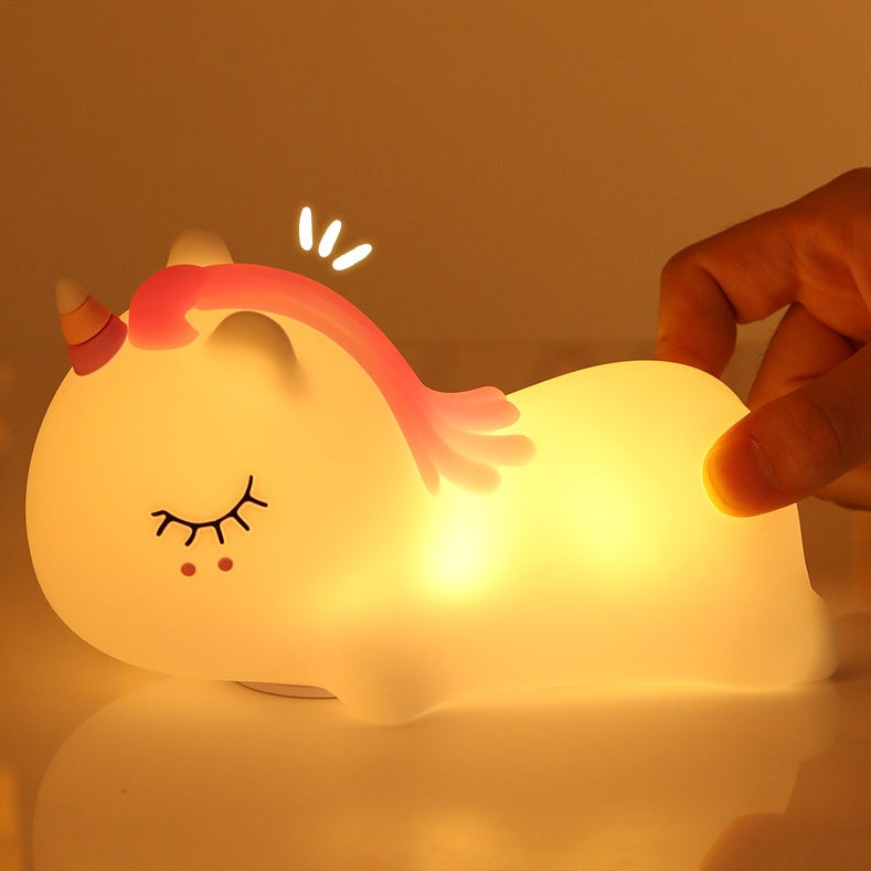 Veilleuse LED en silicone souple en forme de licorne rêveuse - Cadeau idéal pour les enfants et les filles