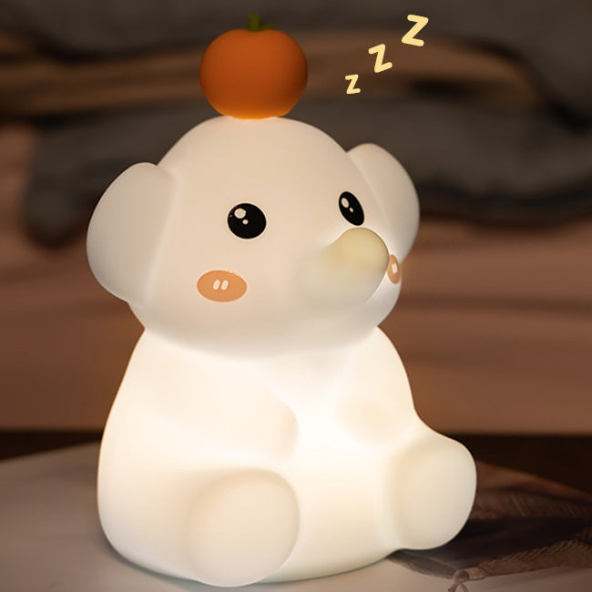 Squishy Silicone Orange Elephant LED Night Light - Perfect Gift for Kids and Girls