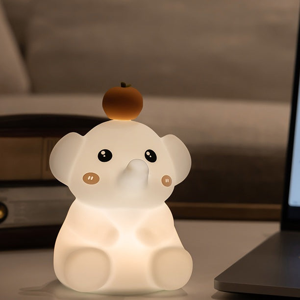 Veilleuse LED en silicone souple en forme d'éléphant orange - Cadeau idéal pour les enfants et les filles