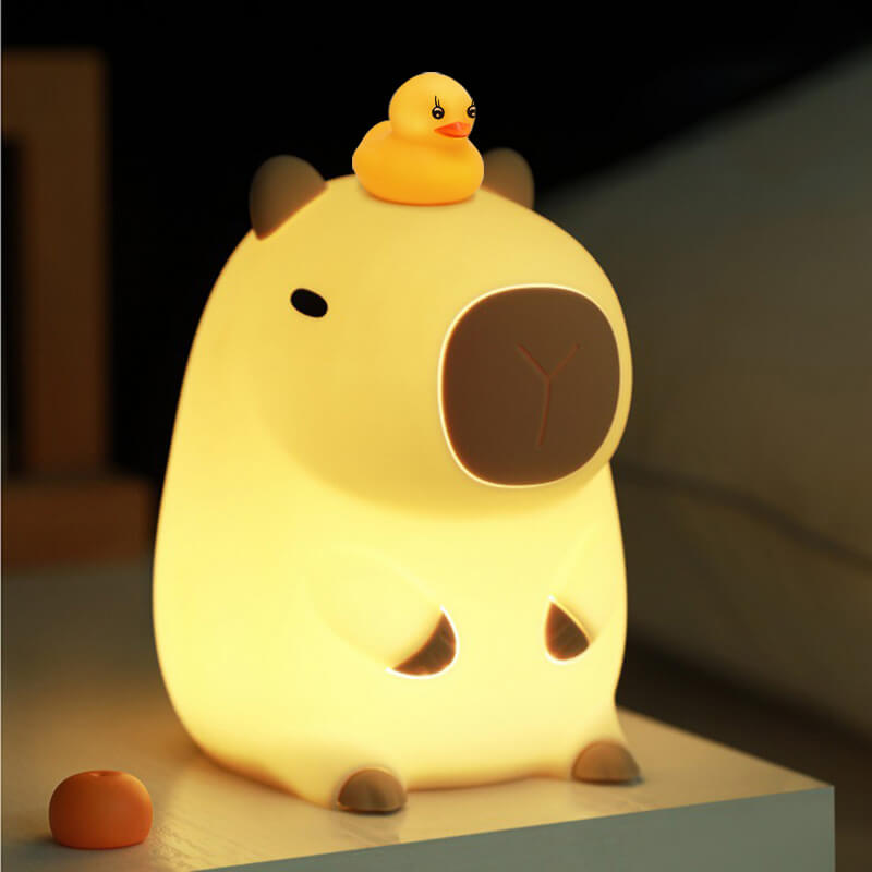 Veilleuse Capybara avec canard spongieux pour cadeau LED USB rechargeable Capybara lampe 1200mAh