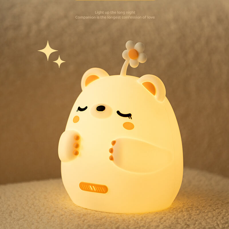 Veilleuse LED en forme d'ourson en forme de fleur pour cadeau, lampe ours rechargeable par USB