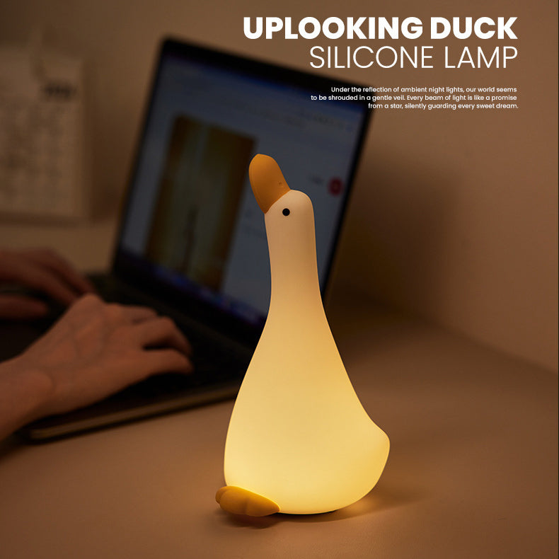 Squishy Silicone Uplooking Duck LED Night Light - Perfect Gift for Kids and Girls