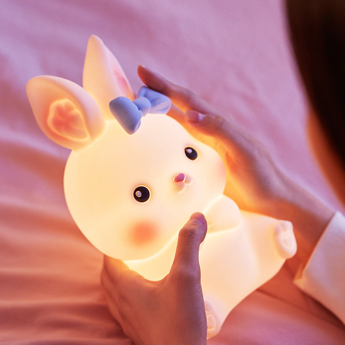 Squishy Silicone Bow Bunny LED Night Light - Perfect Gift for Kids and Girls