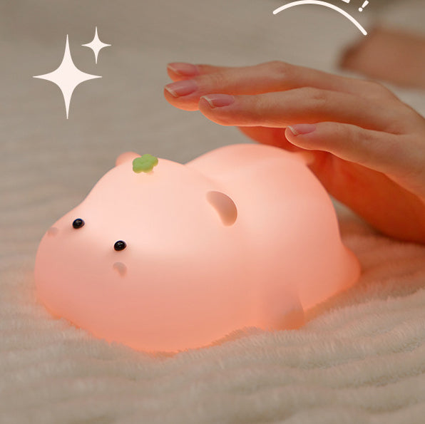 Veilleuse LED en silicone souple en forme d'hippopotame - Cadeau idéal pour les enfants et les filles