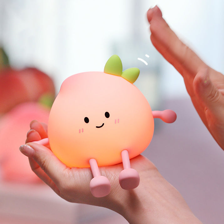 Squishy-LED-Nachtlicht aus Silikon in Pfirsichform – perfektes Geschenk für Kinder und Mädchen