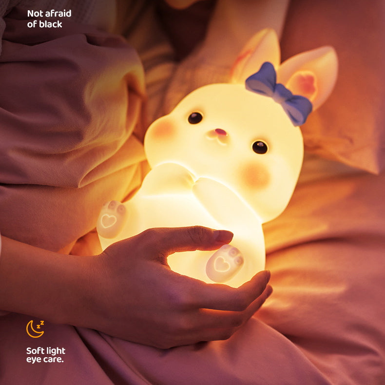 Squishy Silicone Bow Bunny LED Night Light - Perfect Gift for Kids and Girls