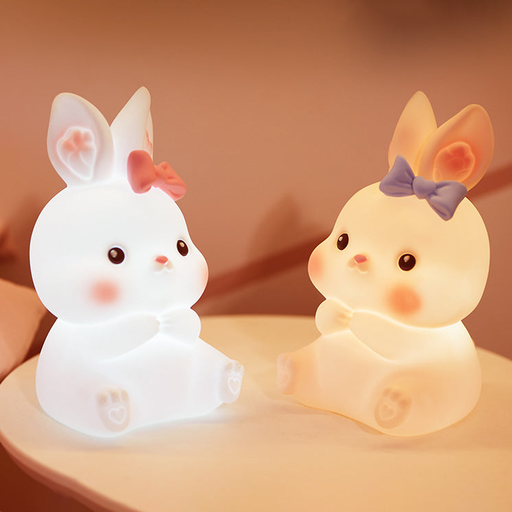 Squishy Silicone Bow Bunny LED Night Light - Perfect Gift for Kids and Girls