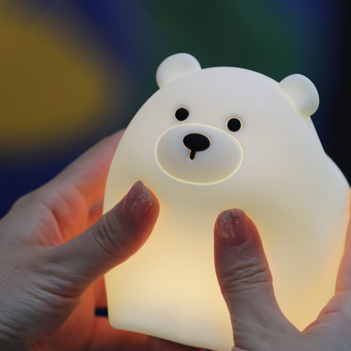 Veilleuse LED en silicone souple en forme de petit ours blanc - Cadeau idéal pour les enfants et les filles