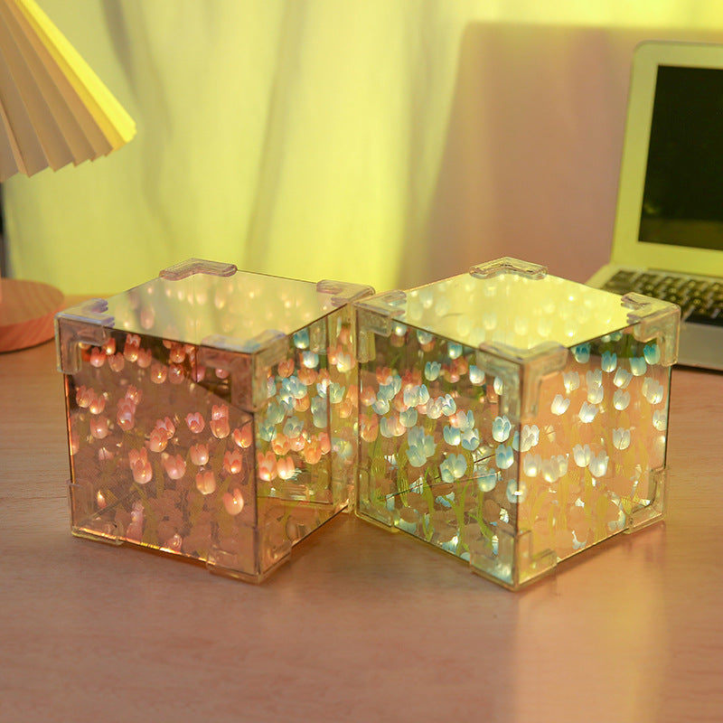 Miroir tulipes fait à la main DIY LED veilleuse spongieuse pour cadeau prise USB lampe tulipes enfichable