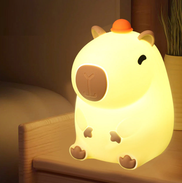 Veilleuse LED en silicone souple Capybara avec chapeau - Cadeau idéal pour les enfants et les filles