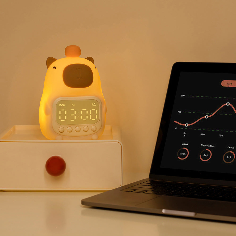 Réveil Capybara en silicone souple avec veilleuse LED - Cadeau idéal pour les enfants et les filles