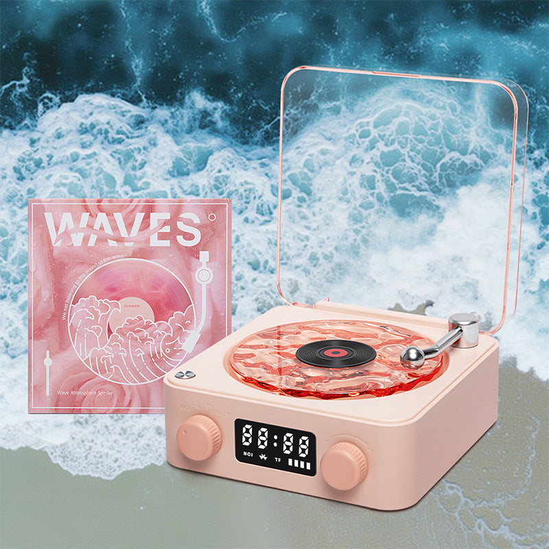 Tourne-disque vinyle Bluetooth rétro de qualité supérieure avec vagues roses