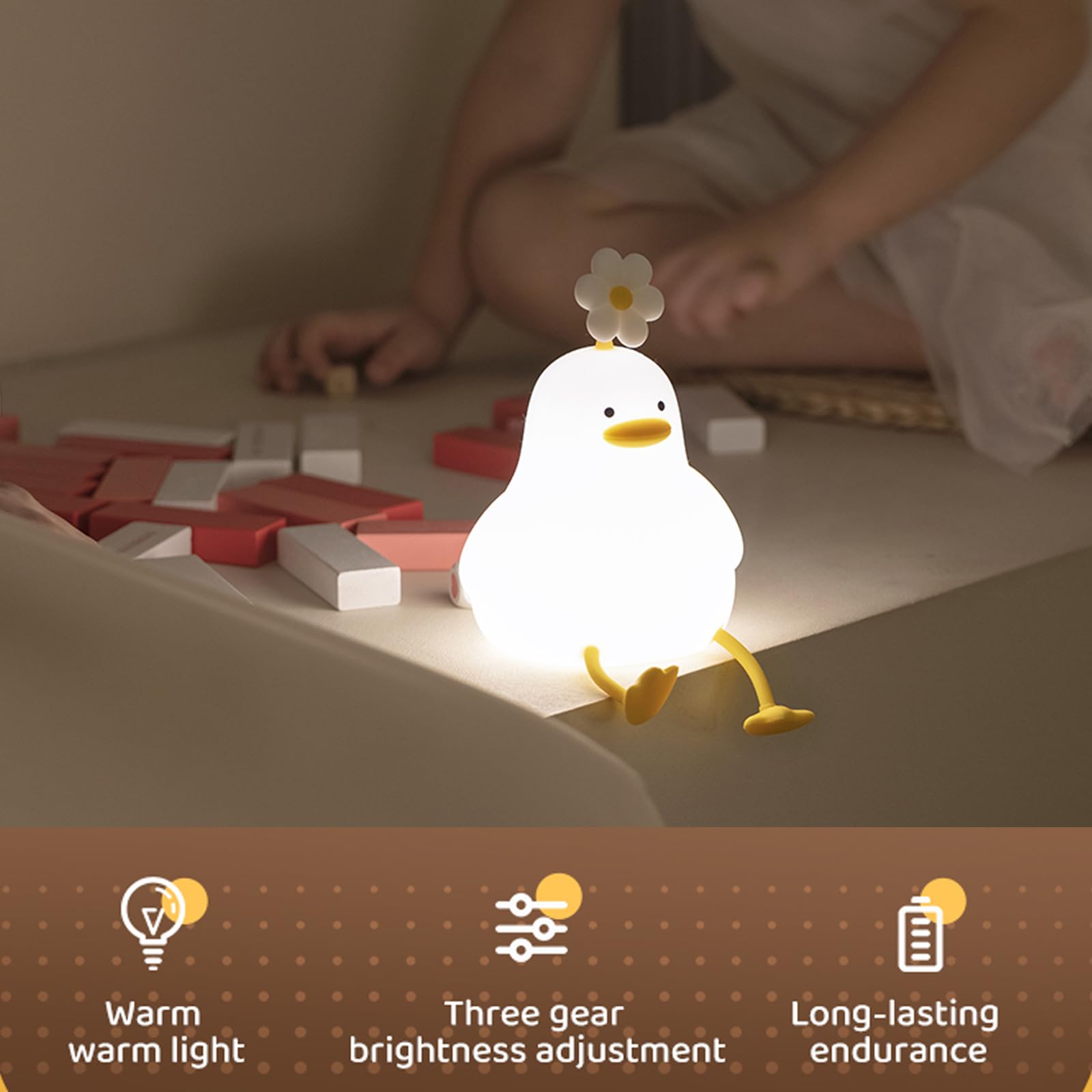 Lampe de nuit LED en forme de canard en forme de fleur pour cadeau Lampe de canard rechargeable par USB