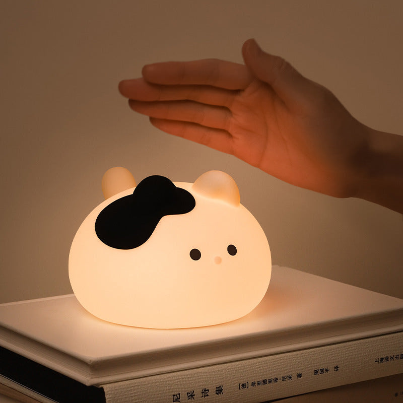 Squishy Silikon Kuh Katze mit Hut LED Nachtlicht - perfektes Geschenk für Kinder und Mädchen