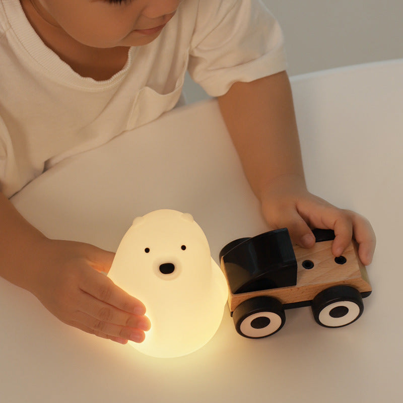 Squishy Silikon Weißer Bär LED Nachtlicht - Perfektes Geschenk für Kinder und Mädchen