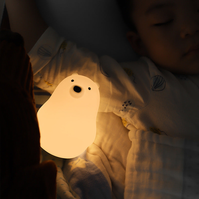 Veilleuse LED en silicone en forme d'ours blanc - Cadeau idéal pour les enfants et les filles