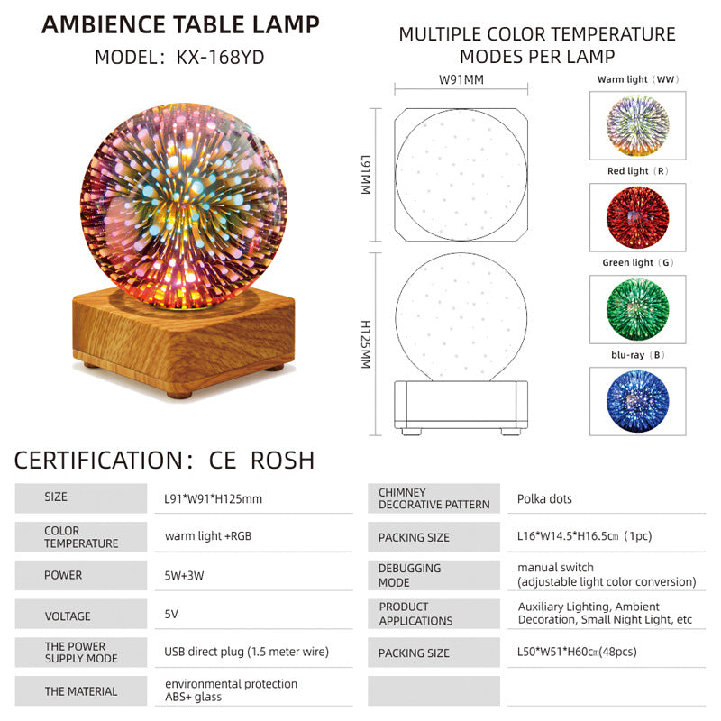 Lampe d'ambiance de bureau en forme de sphère de feu d'artifice, meilleur cadeau pour soulager le stress